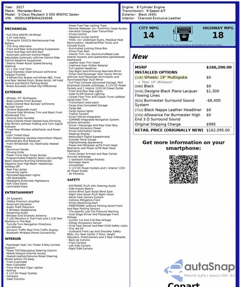 2017 Mercedes-Benz S Mercedes-Maybach S550 4Matic из США, поврежденный, VIN WDDUX8FB4HA334046